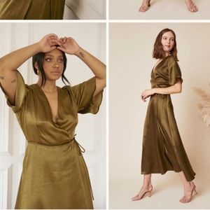 Whimsy + Row Lola Wrap Dress in Hunter Green WORN ONCE
